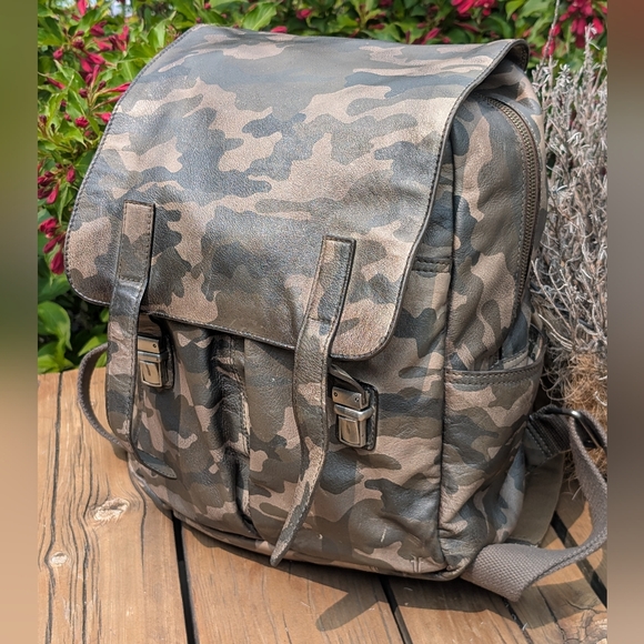 FRYE Leather Camo Backpack